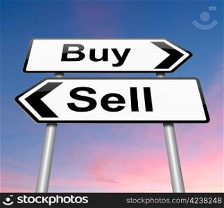 Illustration depicting a roadsign with a buy or sell concept. Sunset background.