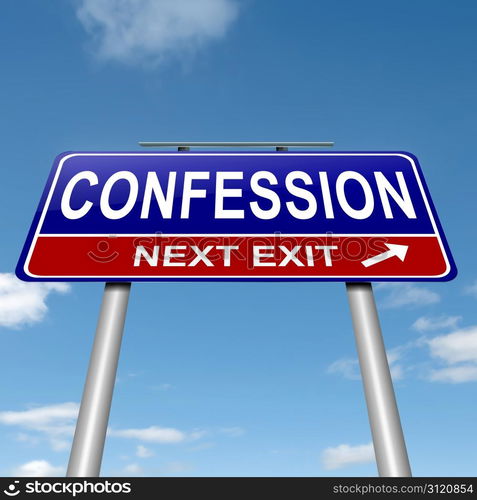 Illustration depicting a roadsign with a confession concept. sky background.