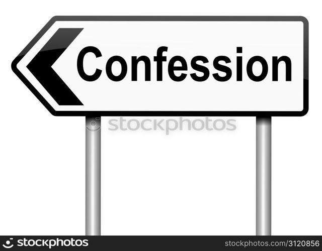 Illustration depicting a roadsign with a confession concept. White background.