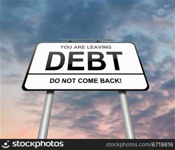 Illustration depicting a roadsign with a debt concept. Sunset and clouds background.