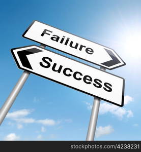 Illustration depicting a roadsign with a failure or success concept. Sky background.