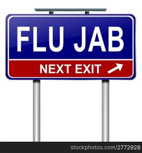 Illustration depicting a roadsign with a flu jab concept. White background.