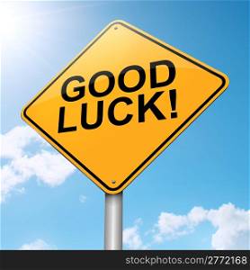 Illustration depicting a roadsign with a good luck concept. Blue sky background.