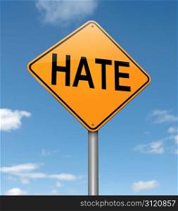 Illustration depicting a roadsign with a hate concept. Sky background.