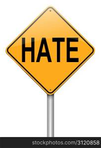 Illustration depicting a roadsign with a hate concept. White background.