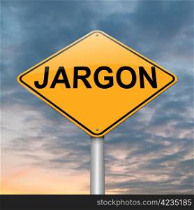 Illustration depicting a roadsign with a jargon concept. Dusk sky background.