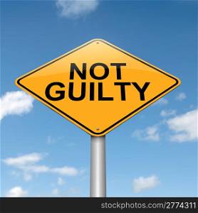 Illustration depicting a roadsign with a not guilty concept. Blue sky background.
