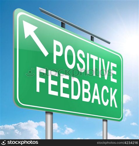 Illustration depicting a roadsign with a positive feedback concept. Sky background.
