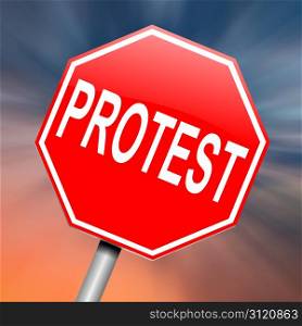 Illustration depicting a roadsign with a protest concept. Abstract background.