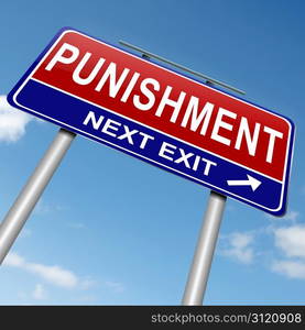 Illustration depicting a roadsign with a punishment concept. Sky background.