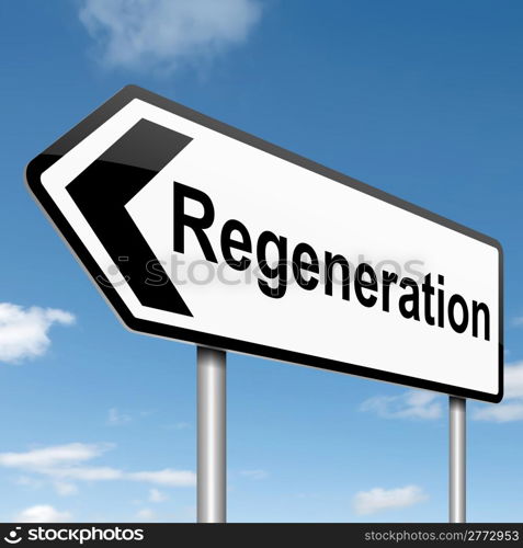 Illustration depicting a roadsign with a regeneration concept. Blue sky background.