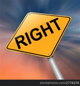 Illustration depicting a roadsign with a right concept. Abstract background.