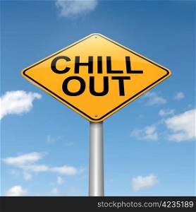 Illustration depicting a roadsign with a &rsquo;chill out&rsquo; concept. Sky background.