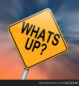 Illustration depicting a roadsign with a &rsquo;whats up&rsquo; concept. Abstract background.