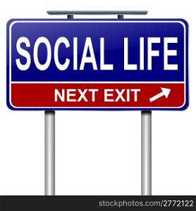 Illustration depicting a roadsign with a social life concept. White background.