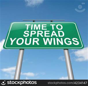 Illustration depicting a roadsign with a spreading your wings concept. Sky background.