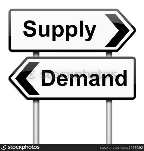 Illustration depicting a roadsign with a supply or demand concept.White background.