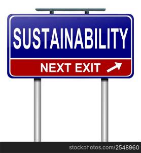 Illustration depicting a roadsign with a sustainability concept. White background.