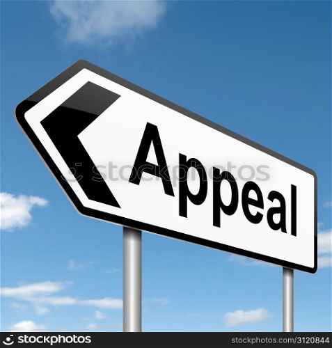 Illustration depicting a roadsign with an appeal concept. Sky background.