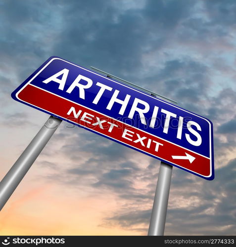 Illustration depicting a roadsign with an arthritis concept. Dusk sky background.