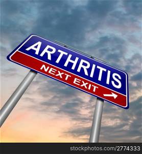 Illustration depicting a roadsign with an arthritis concept. Dusk sky background.