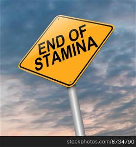 Illustration depicting a roadsign with an end of stamina concept. Dark cloudy sky background.