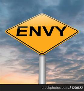 Illustration depicting a roadsign with an envy concept. Sky background.