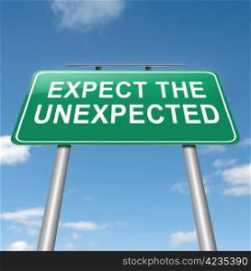 Illustration depicting a roadsign with an &rsquo;expect the unexpected&rsquo; concept. Sky background.