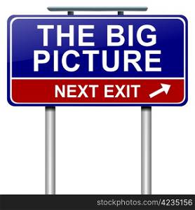 Illustration depicting a roadsign with &rsquo;the big picture&rsquo; concept. White background.