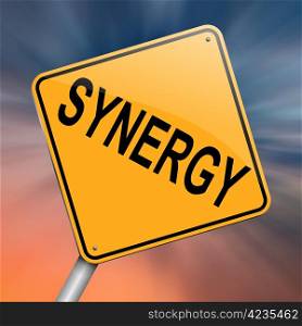 Illustration depicting a roadsign with synergy concept. Abstract background.