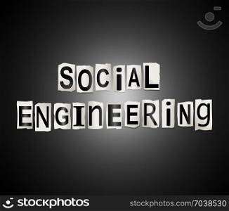 Illustration depicting a set of cut out printed letters arranged to form the words social engineering.