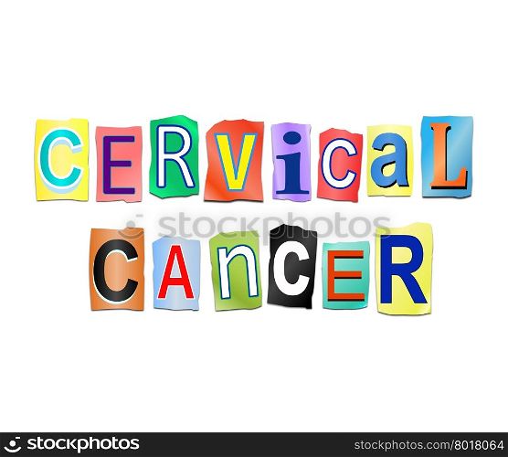 Illustration depicting a set of cut out printed letters arranged to form the words cervical cancer.