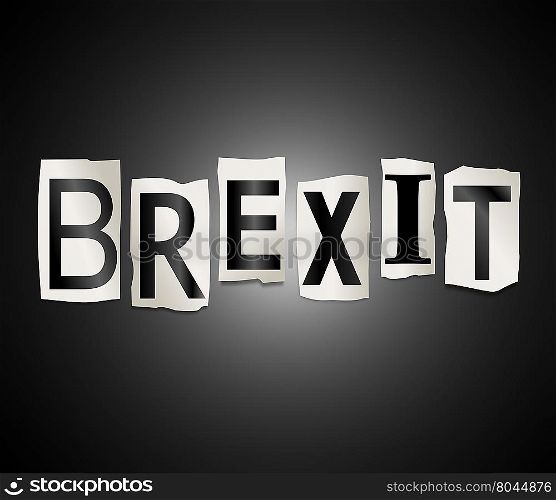 Illustration depicting a set of cut out printed letters arranged to form the word Brexit.