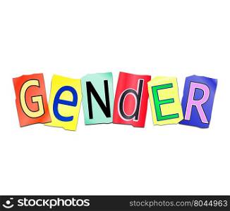Illustration depicting a set of cut out printed letters arranged to form the word gender.