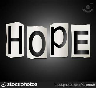 Illustration depicting a set of cut out printed letters arranged to form the word hope.