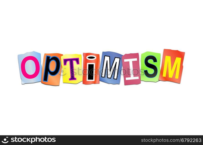 Illustration depicting a set of cut out printed letters arranged to form the word optimism.