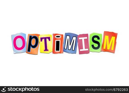 Illustration depicting a set of cut out printed letters arranged to form the word optimism.