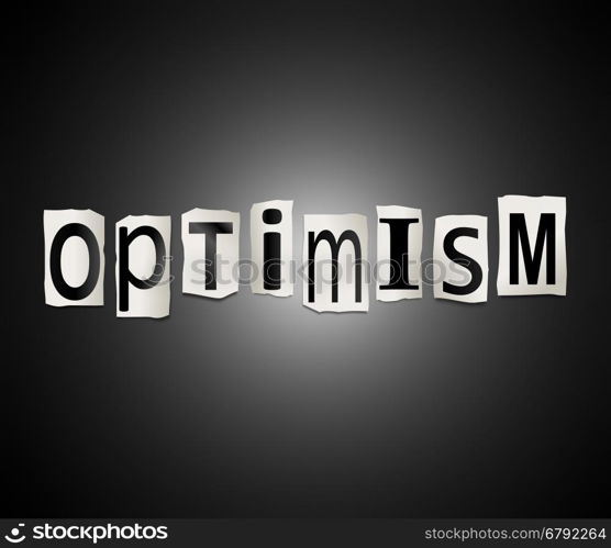 Illustration depicting a set of cut out printed letters arranged to form the word optimism.