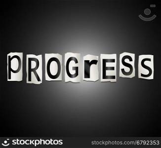 Illustration depicting a set of cut out printed letters arranged to form the word progress.