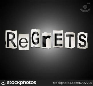 Illustration depicting a set of cut out printed letters arranged to form the word regrets.