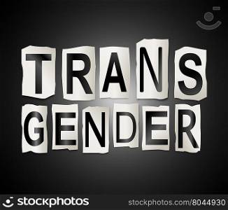 Illustration depicting a set of cut out printed letters arranged to form the word transgender.