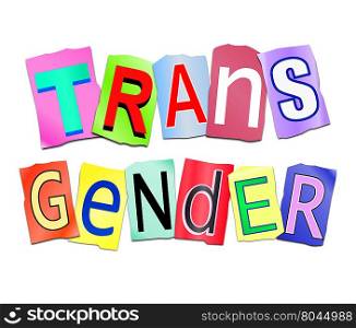 Illustration depicting a set of cut out printed letters arranged to form the word transgender.
