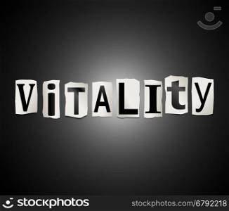 Illustration depicting a set of cut out printed letters arranged to form the word vitality.