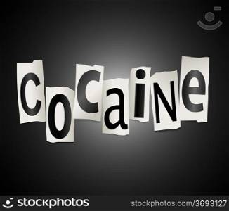 Illustration depicting a set of cut out printed letters formed to arrange the word cocaine.