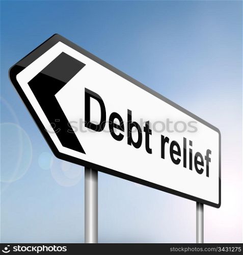 illustration depicting a sign post with directional arrow containing a debt relief concept. Blurred background.