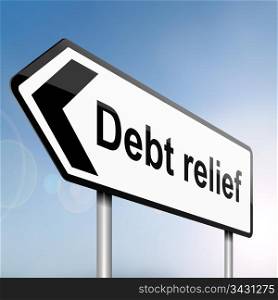 illustration depicting a sign post with directional arrow containing a debt relief concept. Blurred background.