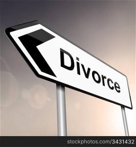 illustration depicting a sign post with directional arrow containing a divorce concept. Blurred background.