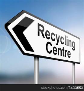 illustration depicting a sign post with directional arrow containing a recycle concept. Blurred background.