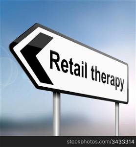 illustration depicting a sign post with directional arrow containing a retail therapy concept. Blurred background.