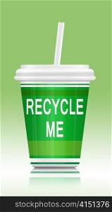 Illustration depicting a single drink container with a recycling concept arranged over green and white.